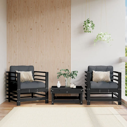 vidaXL Chaises de jardin avec coussins 2 pcs Noir Bois de pin massif
