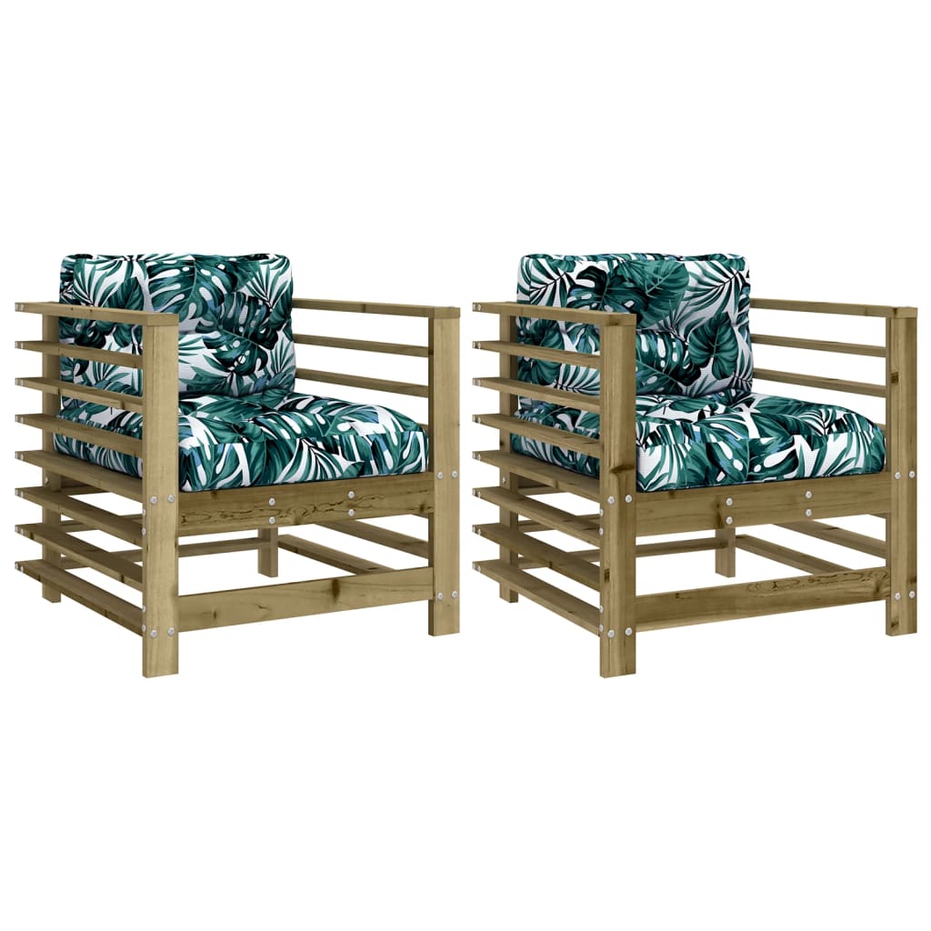 vidaXL Chaises de jardin avec coussins 2 pcs. Bois de pin imprégné
