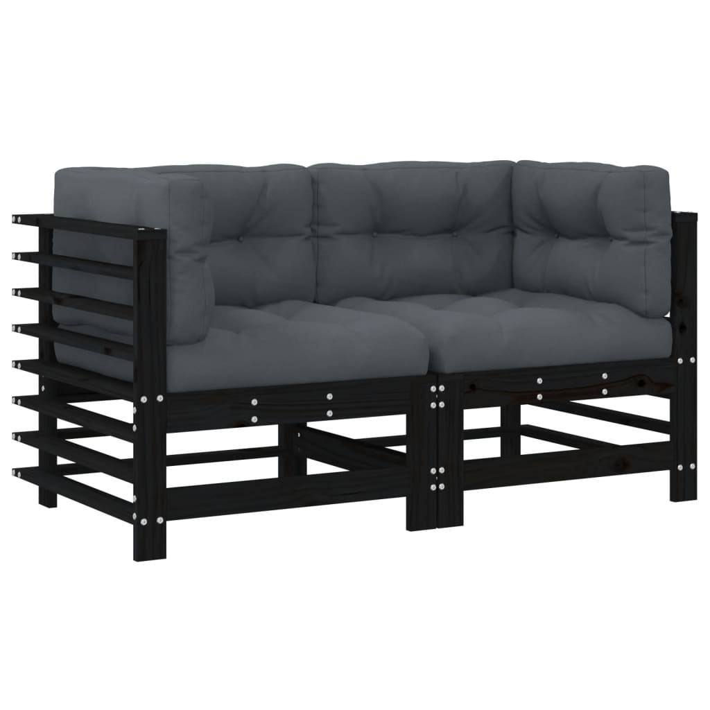vidaXL Ecksofas mit Kissen 2 Stk. Schwarz Massivholz Kiefer