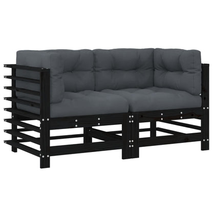 vidaXL Ecksofas mit Kissen 2 Stk. Schwarz Massivholz Kiefer