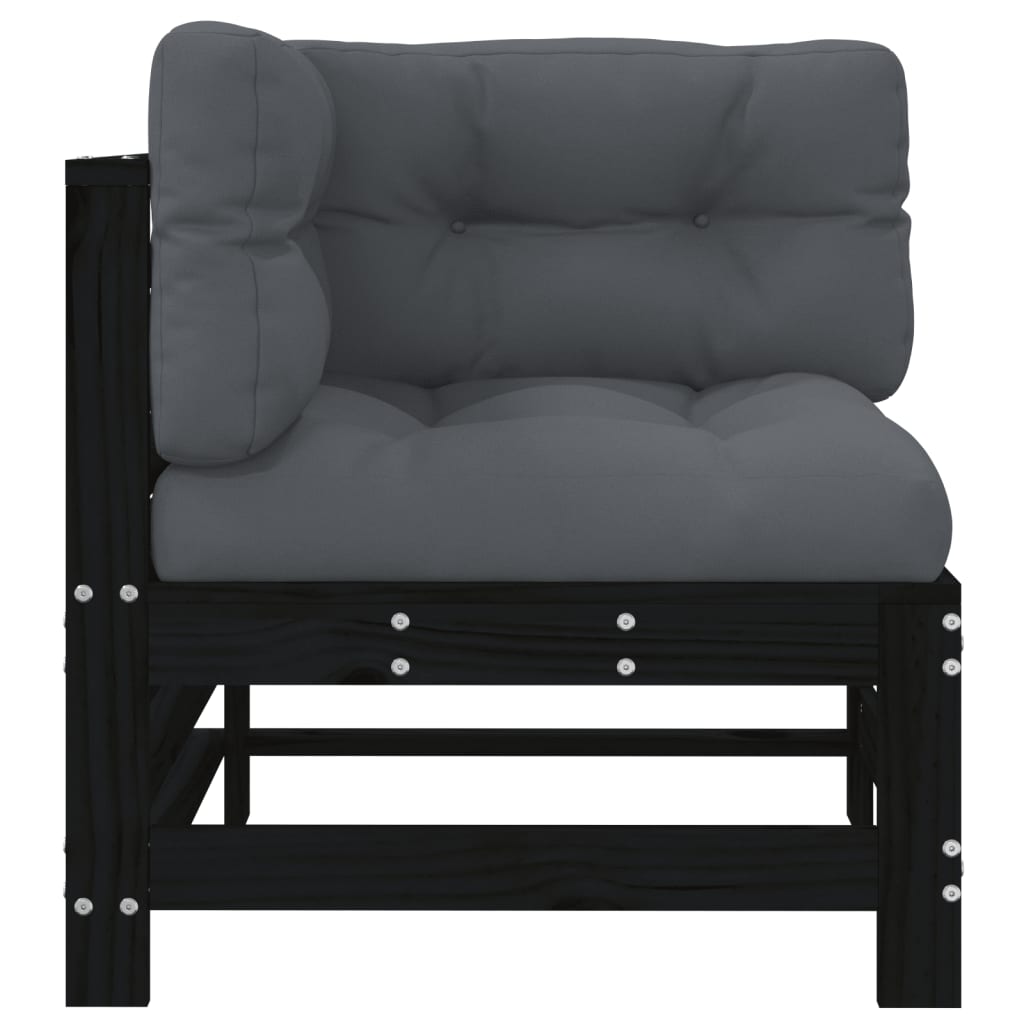 vidaXL Ecksofas mit Kissen 2 Stk. Schwarz Massivholz Kiefer