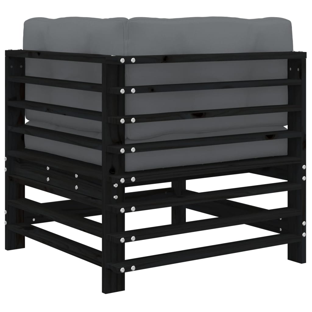 vidaXL Ecksofas mit Kissen 2 Stk. Schwarz Massivholz Kiefer