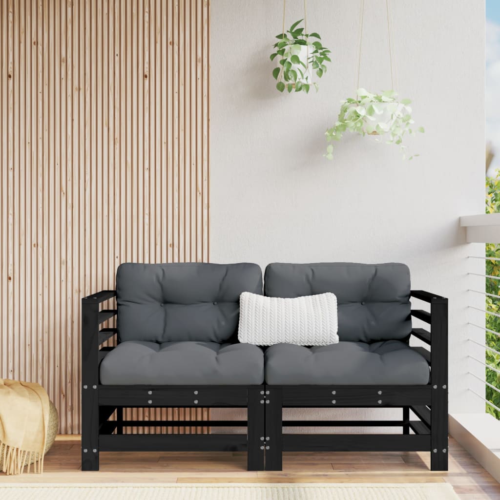 vidaXL Ecksofas mit Kissen 2 Stk. Schwarz Massivholz Kiefer