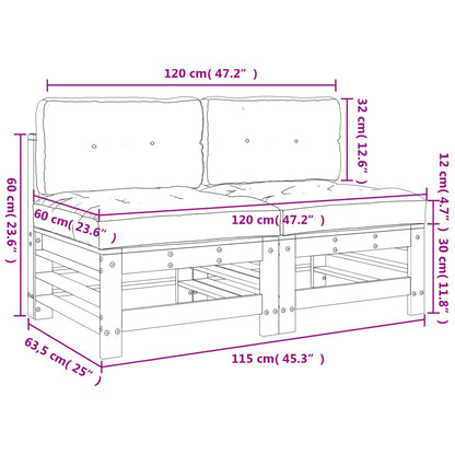 vidaXL Mittelsofas mit Kissen 2 Stk. Massivholz Kiefer