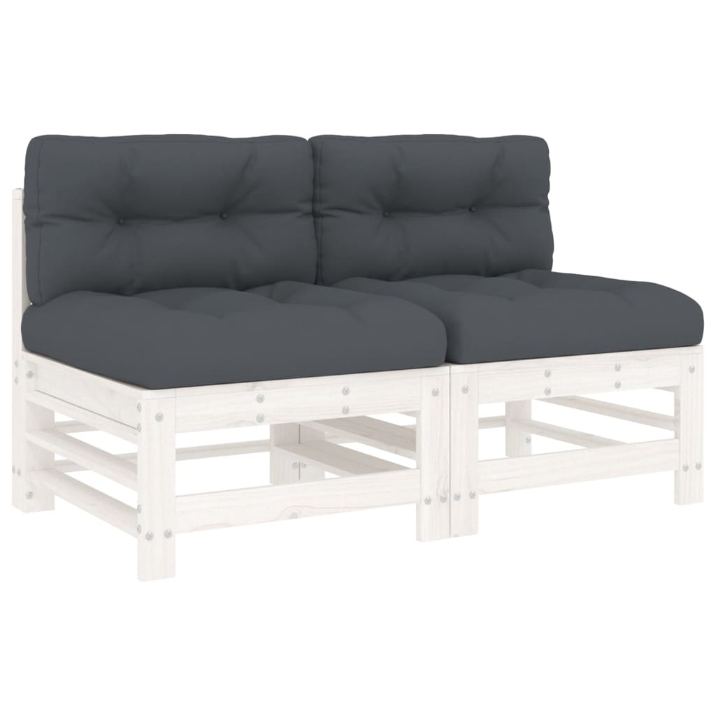 vidaXL Mittelsofas mit Kissen 2 Stk. Weiß Massivholz Kiefer