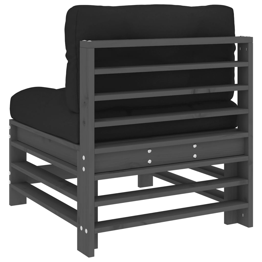 vidaXL Mittelsofas mit Kissen 2 Stk. Grau Massivholz Kiefer