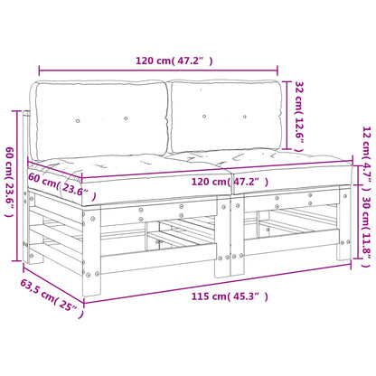 vidaXL Mittelsofas mit Kissen 2 Stk. Grau Massivholz Kiefer