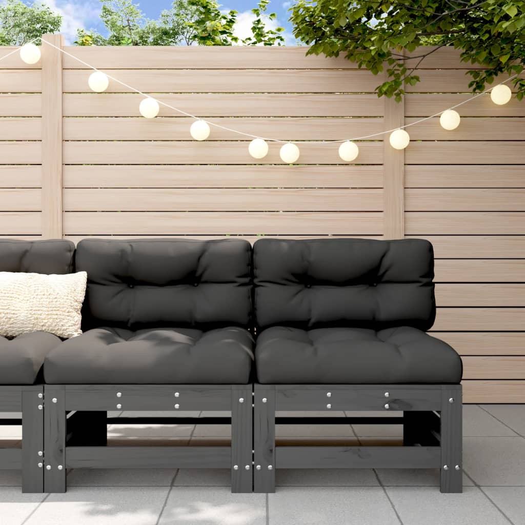 vidaXL Mittelsofas mit Kissen 2 Stk. Grau Massivholz Kiefer
