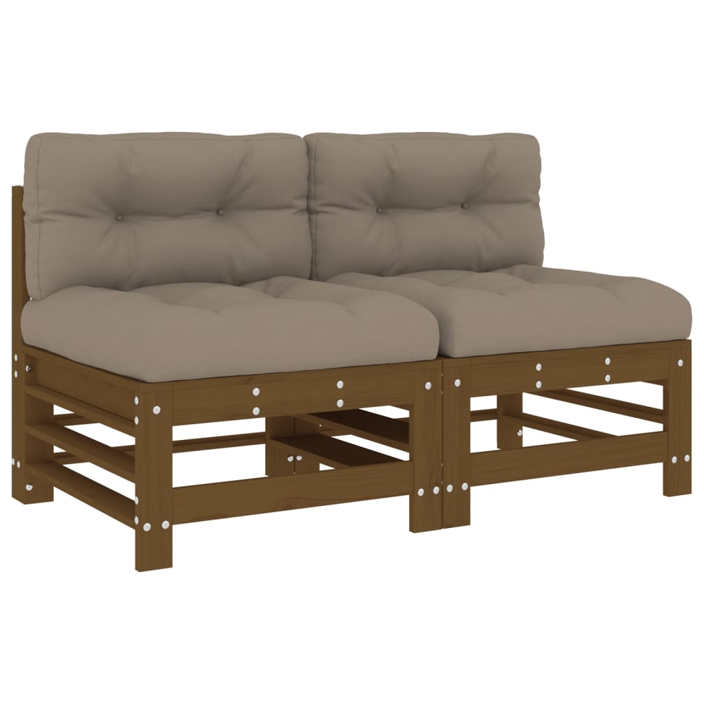 vidaXL Mittelsofas mit Kissen 2 Stk. Honigbraun Massivholz Kiefer