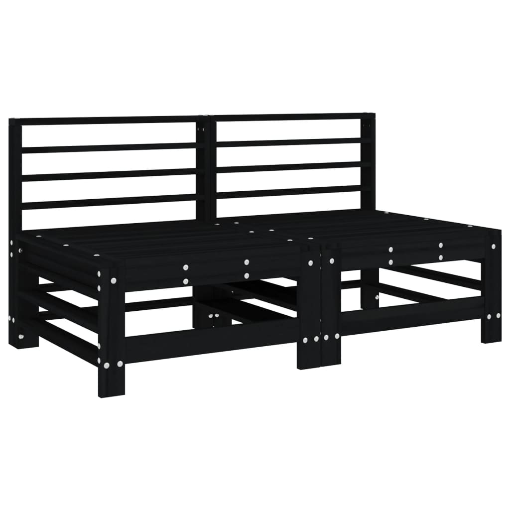 vidaXL Mittelsofas mit Kissen 2 Stk. Schwarz Massivholz Kiefer
