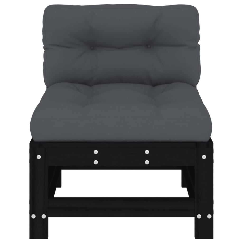 vidaXL Mittelsofas mit Kissen 2 Stk. Schwarz Massivholz Kiefer
