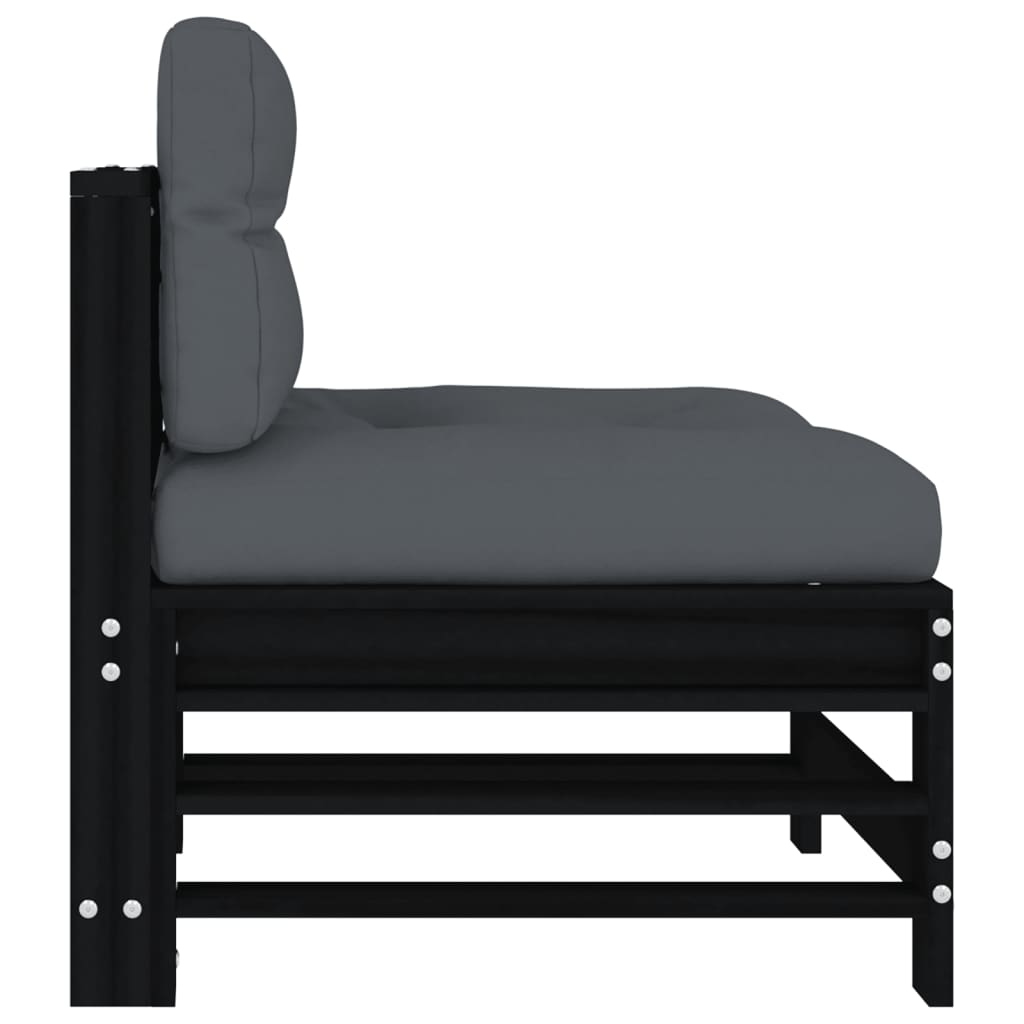 vidaXL Mittelsofas mit Kissen 2 Stk. Schwarz Massivholz Kiefer