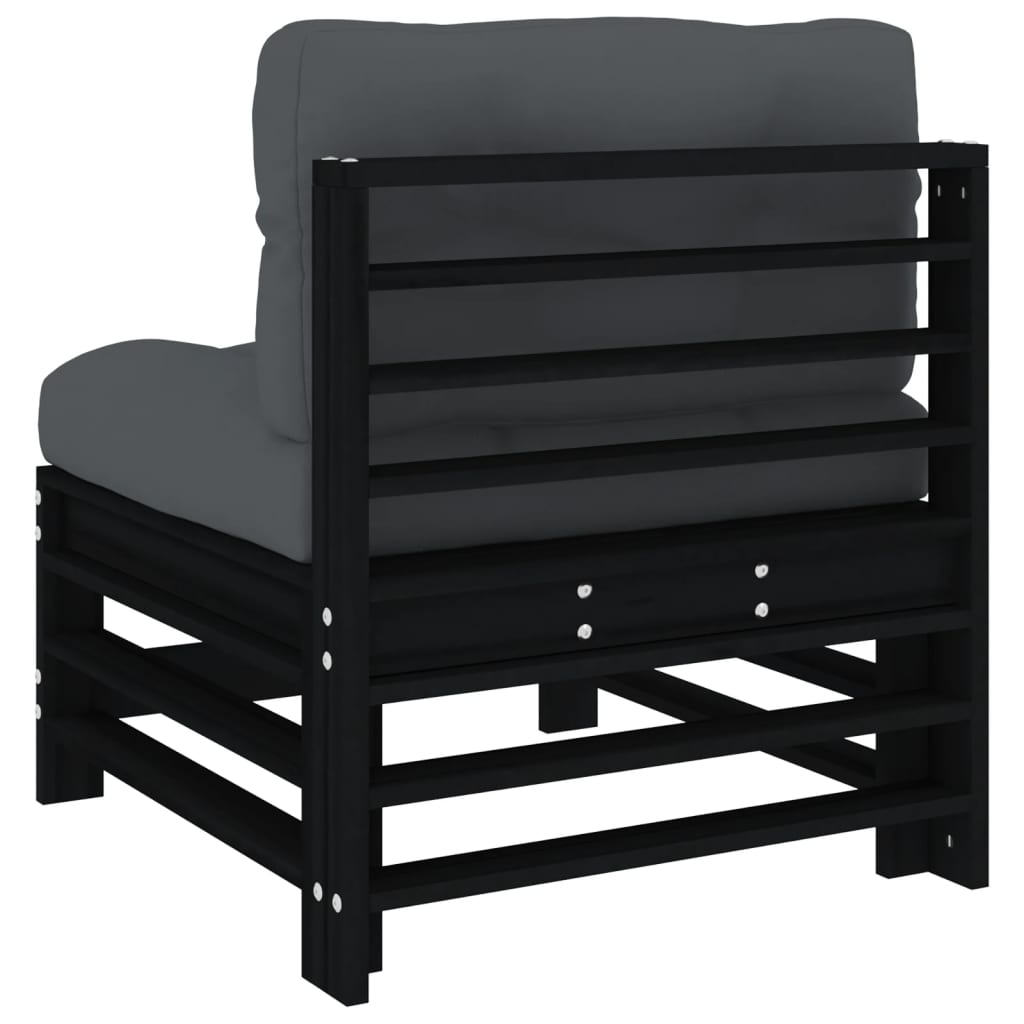 vidaXL Mittelsofas mit Kissen 2 Stk. Schwarz Massivholz Kiefer