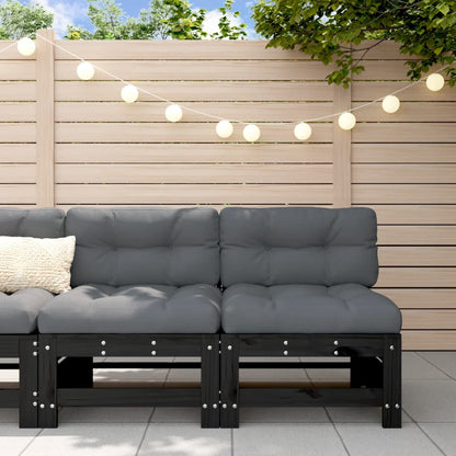 vidaXL Mittelsofas mit Kissen 2 Stk. Schwarz Massivholz Kiefer