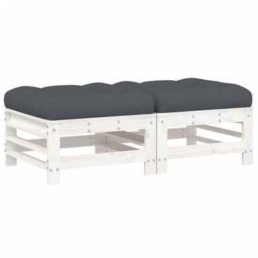 vidaXL Gartenhocker mit Kissen 2 Stk. Weiß Massivholz Kiefer