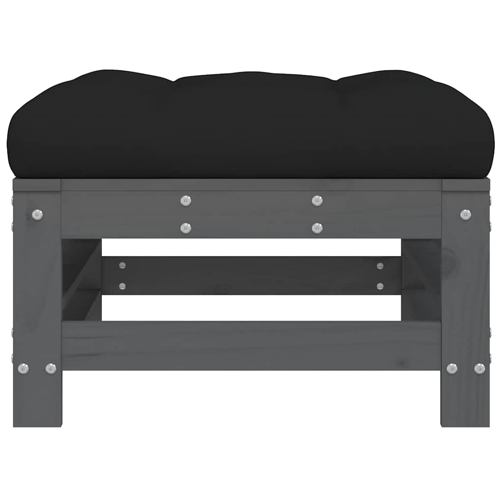 vidaXL Gartenhocker mit Kissen 2 Stk. Grau Massivholz Kiefer