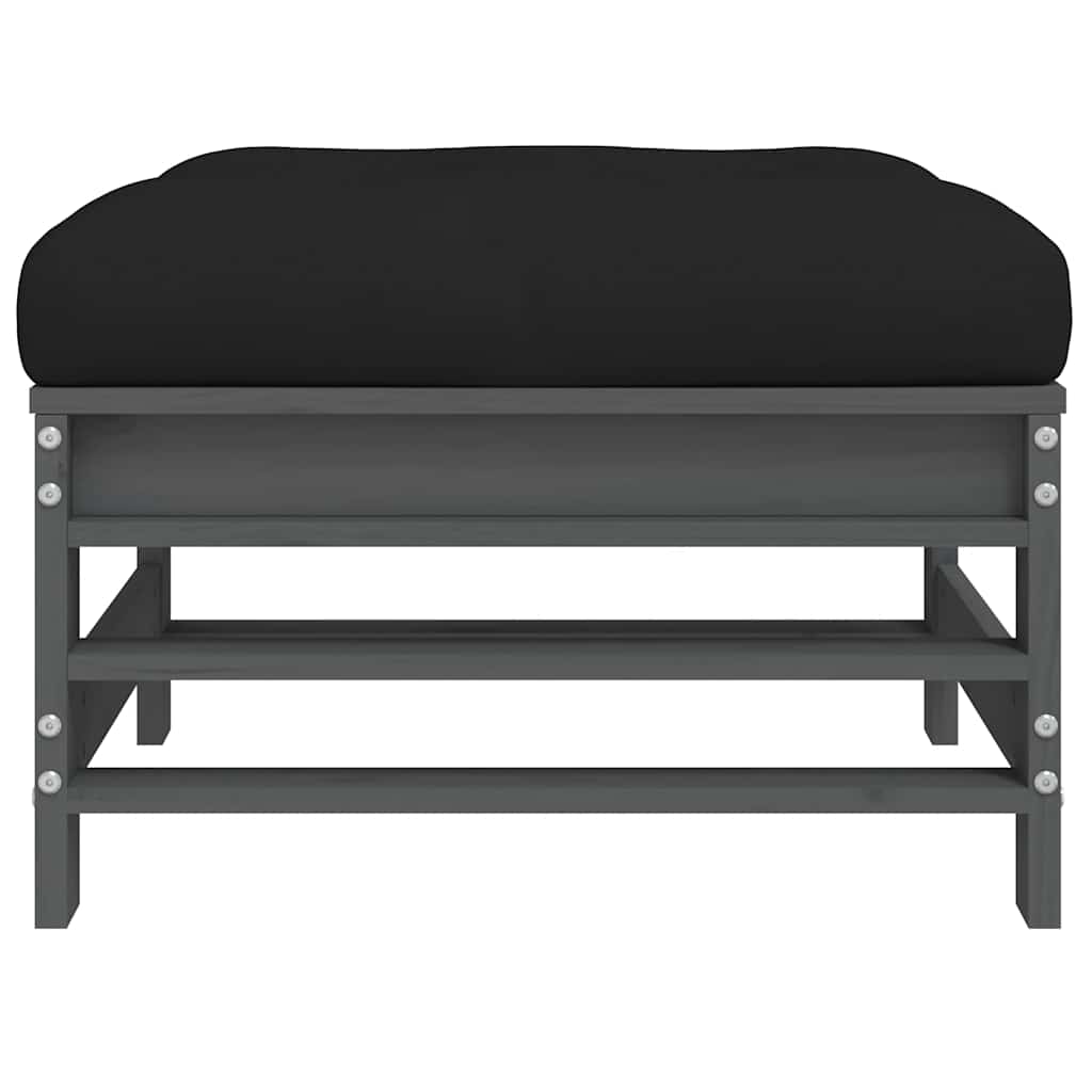 vidaXL Gartenhocker mit Kissen 2 Stk. Grau Massivholz Kiefer