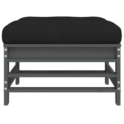 vidaXL Gartenhocker mit Kissen 2 Stk. Grau Massivholz Kiefer