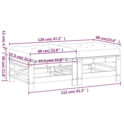 vidaXL Gartenhocker mit Kissen 2 Stk. Grau Massivholz Kiefer