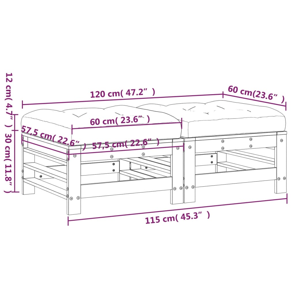 vidaXL Gartenhocker mit Kissen 2 Stk. Massivholz Douglasie