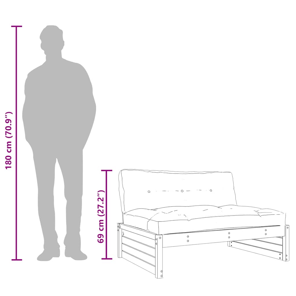 vidaXL Canapé central blanc 120x80 cm Bois de pin massif
