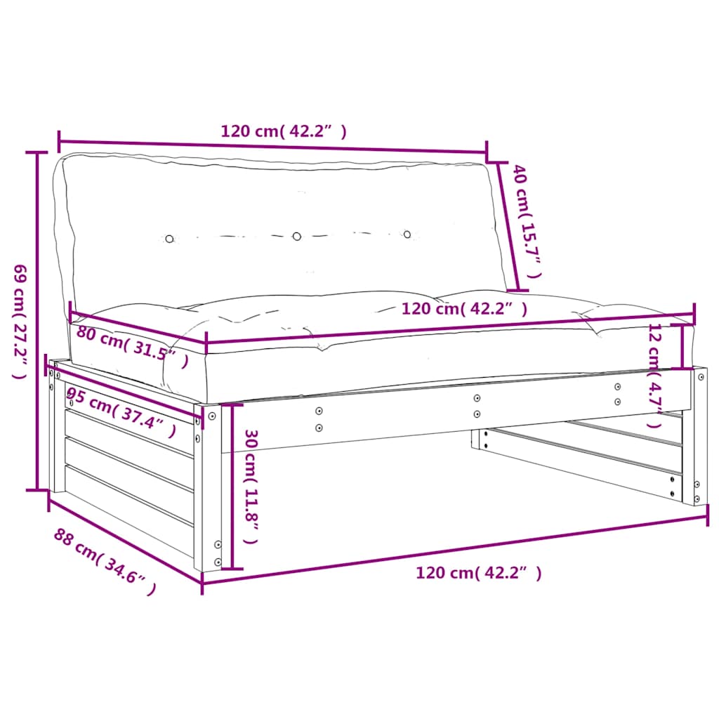 vidaXL Canapé central 120x80 cm Bois de douglas massif