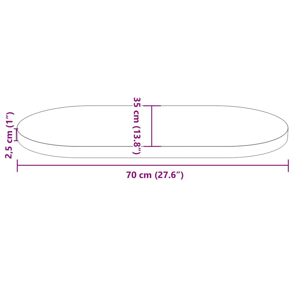 vidaXL Plateau de table Blanc 70x35x2,5 cm Bois de pin massif Ovale