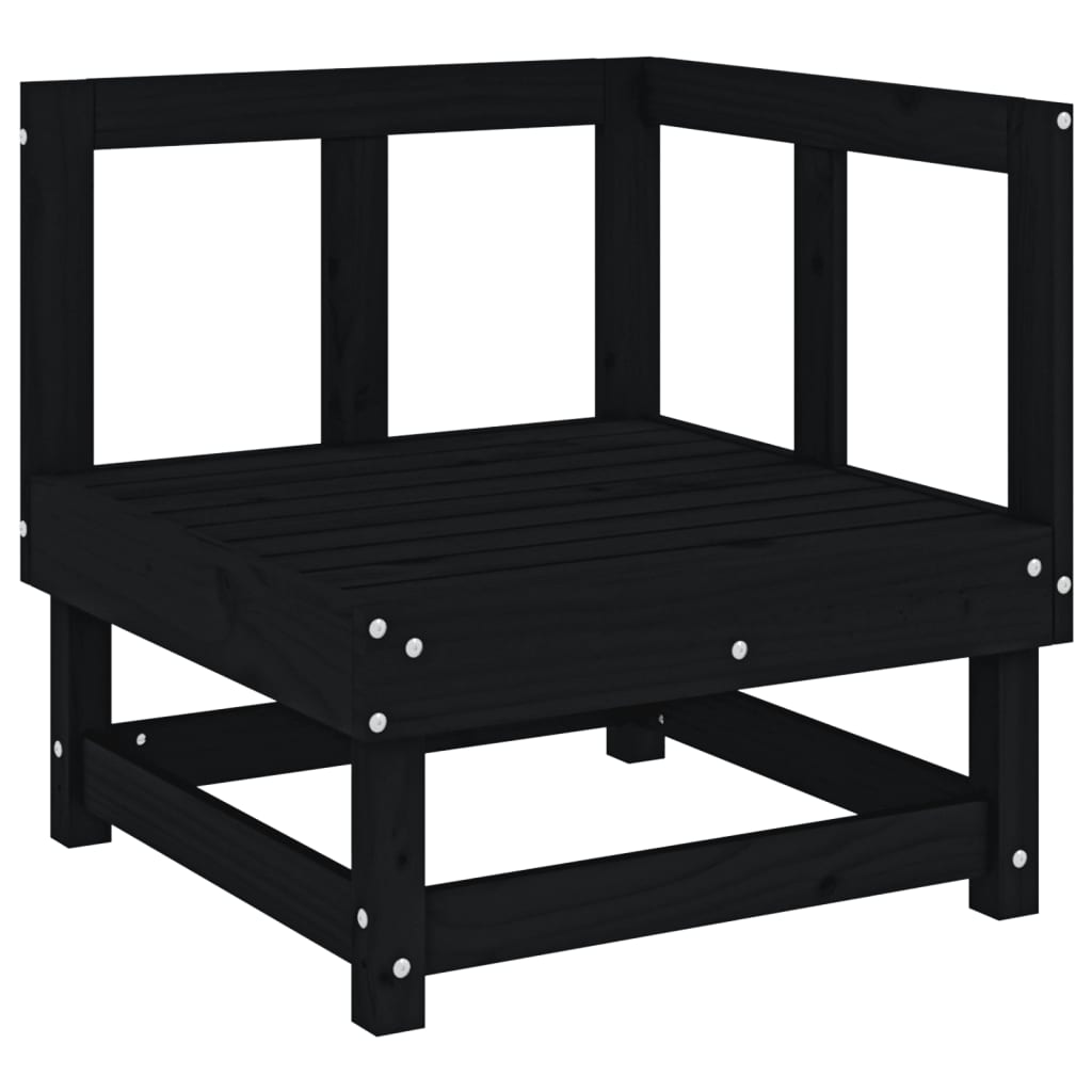 vidaXL Canapé d'angle de jardin Noir Bois de pin massif