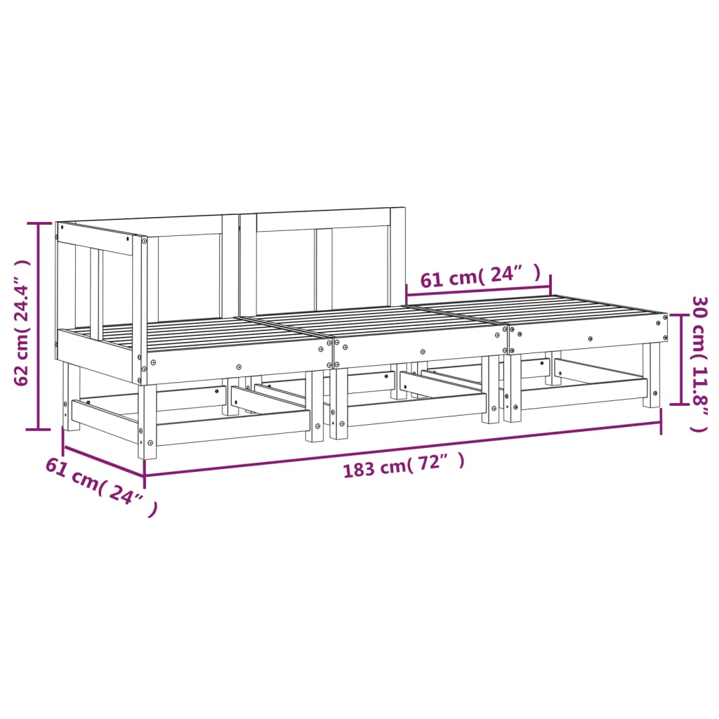 vidaXL 3-tlg. Garten-Lounge-Set Weiß Massivholz Kiefer