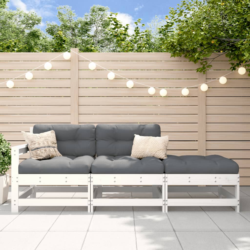 vidaXL Ensemble de jardin 3 pcs Blanc Bois de pin massif