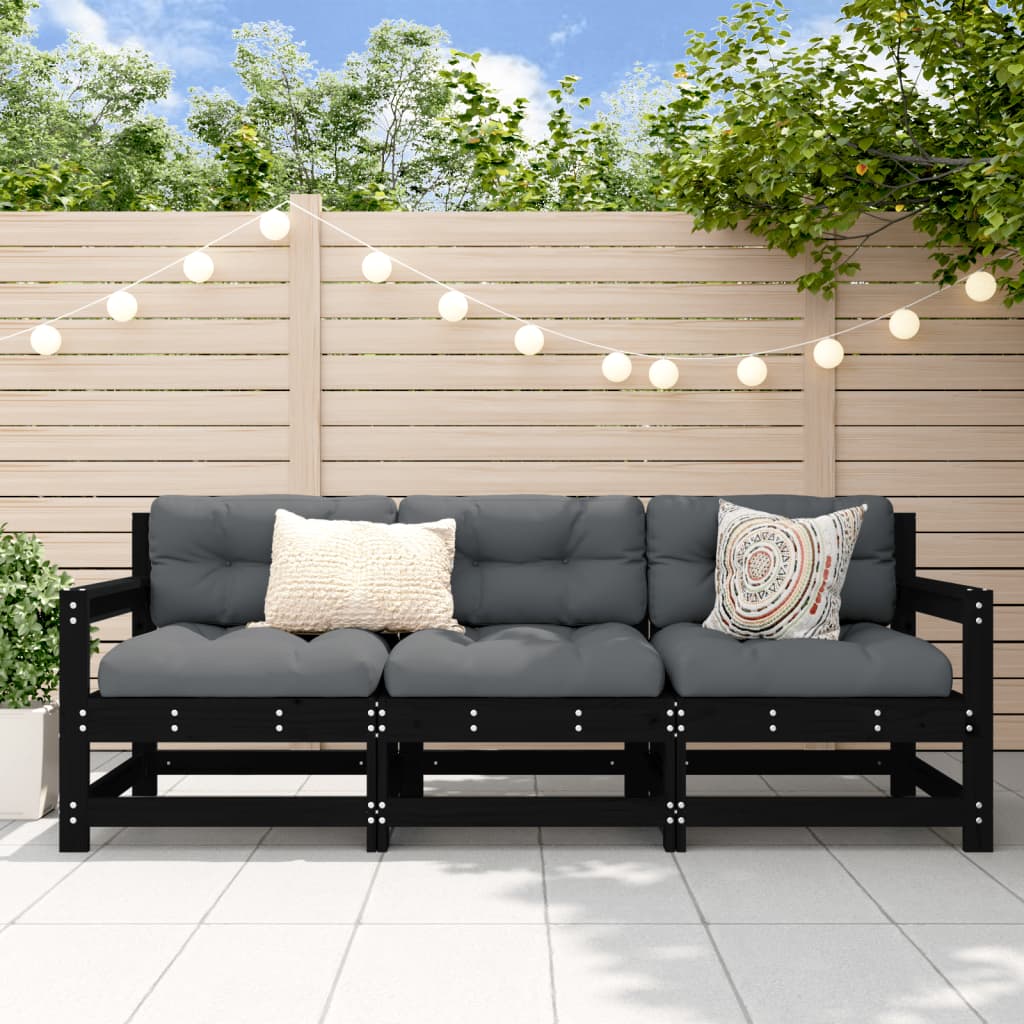 vidaXL Ensemble de mobilier de jardin 3 pcs Noir Bois de pin massif