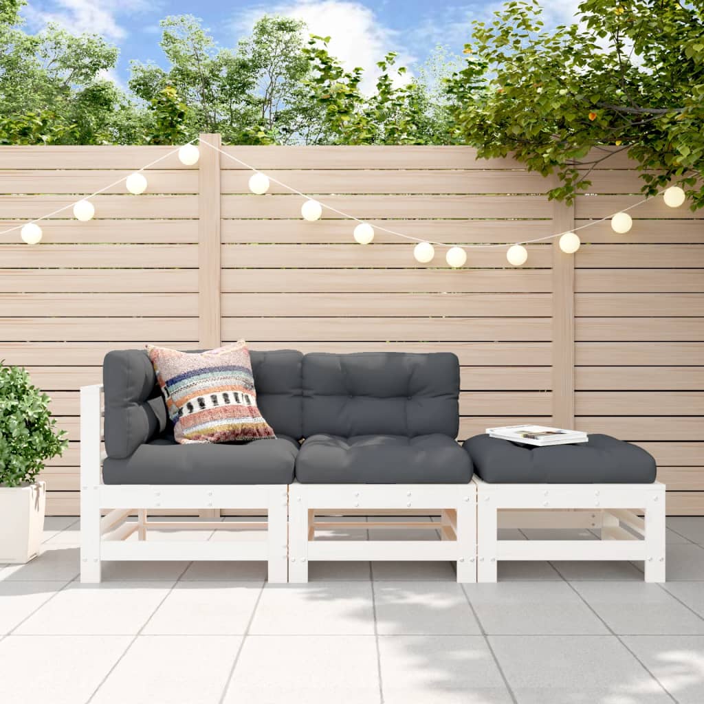 vidaXL Ensemble de jardin 3 pcs Blanc Bois de pin massif