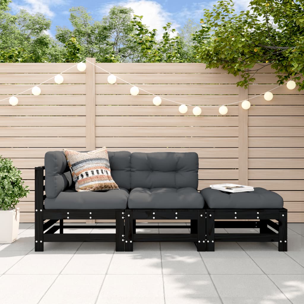 vidaXL Ensemble de mobilier de jardin 3 pcs Noir Bois de pin massif