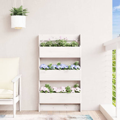 vidaXL Wand-Pflanzkübel mit 3 Fächern 60x18,5x110 cm Weiß Kiefernholz