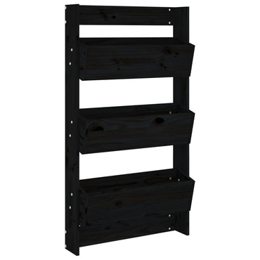 vidaXL Wand-Pflanzkübel 3 Fächer 60x18,5x110 cm Schwarz Kiefernholz