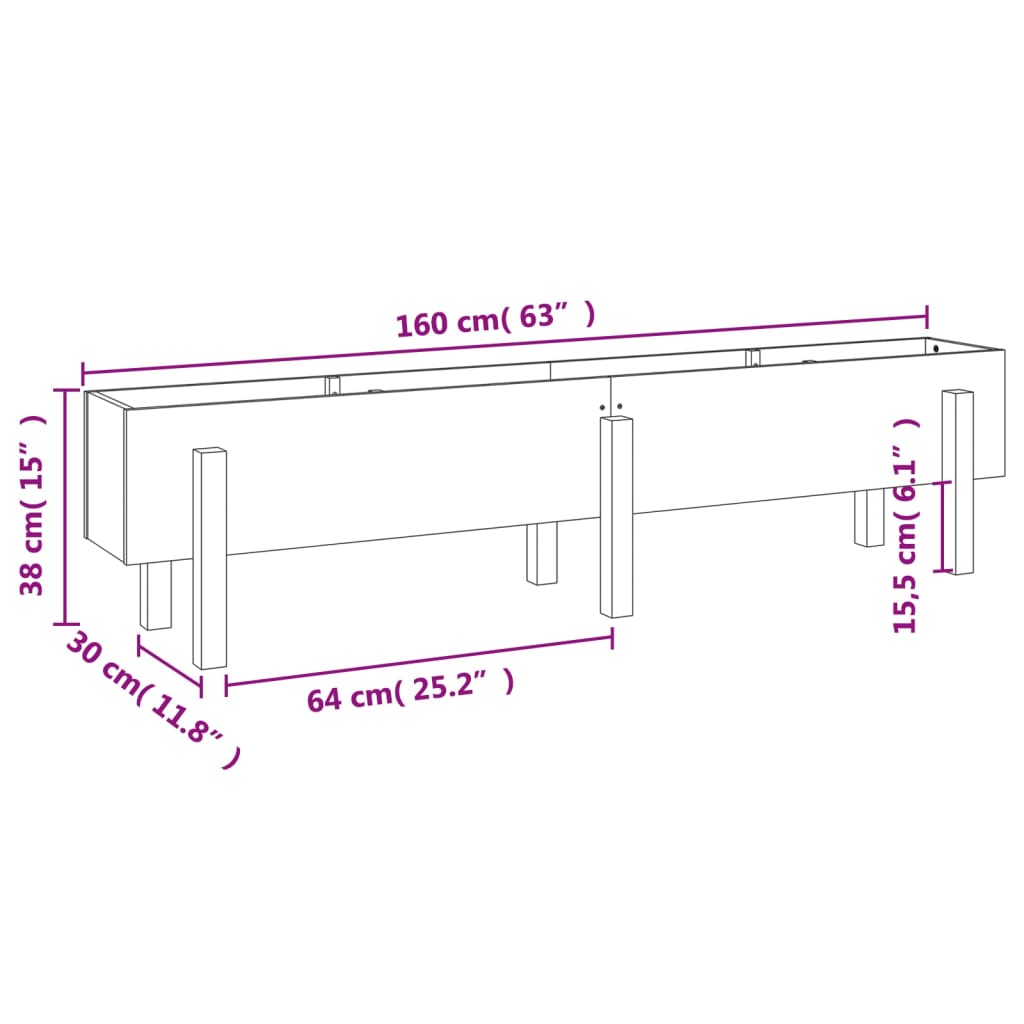 vidaXL Hochbeet 160x30x38 cm Massivholz Kiefer