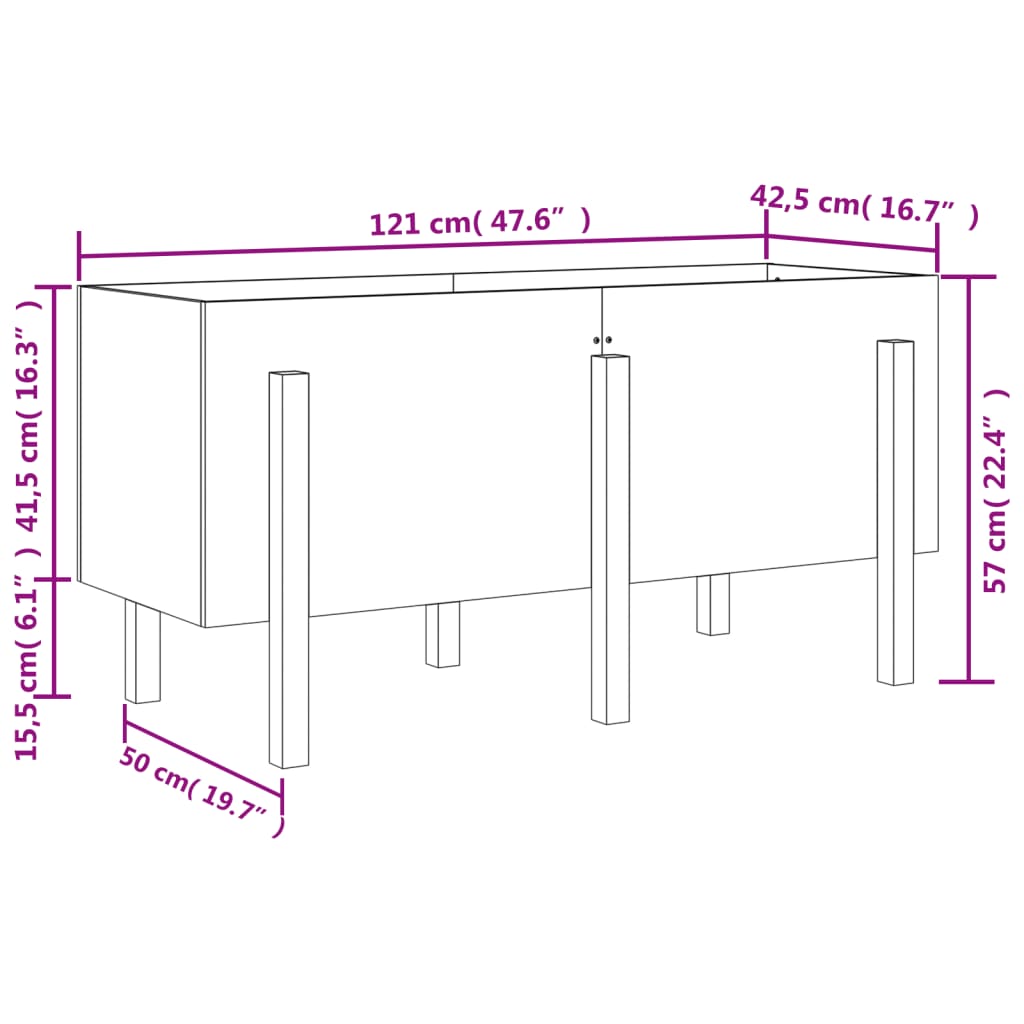 vidaXL Hochbeet Grau 121x50x57 cm Massivholz Kiefer