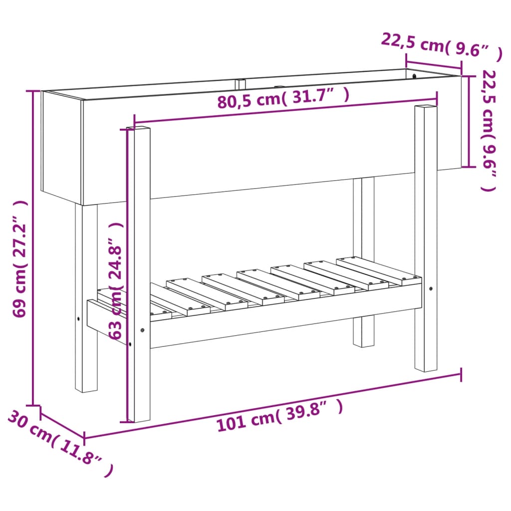 vidaXL Hochbeet 101x30x69 cm Massivholz Douglasie