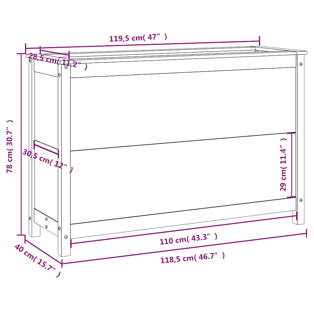 vidaXL Hochbeet 119,5x40x78 cm Massivholz Kiefer