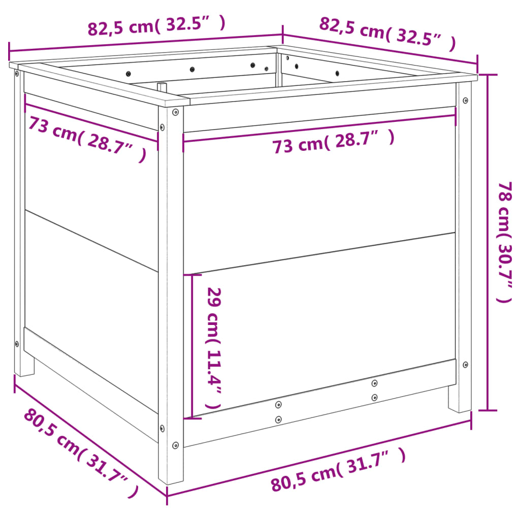 vidaXL Pflanzkübel 82,5x82,5x78 cm Massivholz Kiefer