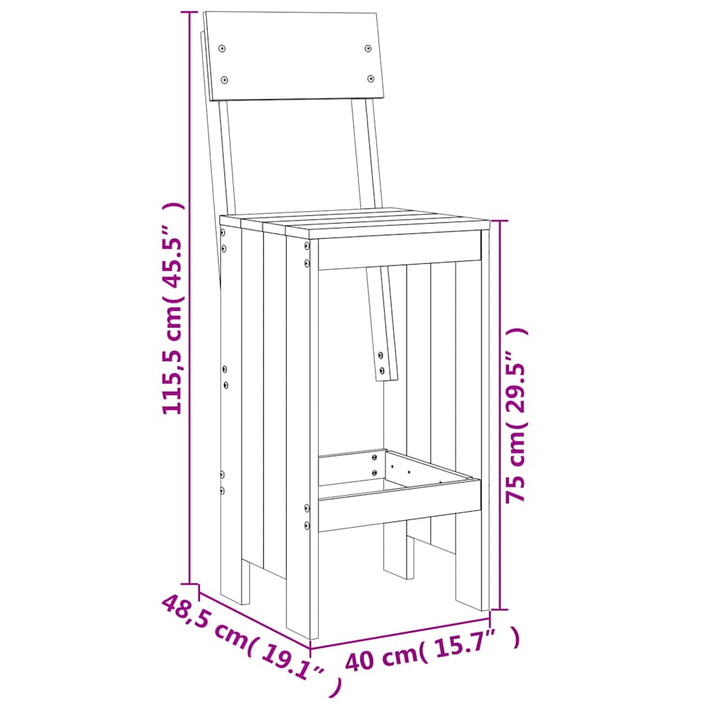 vidaXL Tabourets de bar 2 pcs Gris 40x48,5x115,5 cm Bois de pin massif