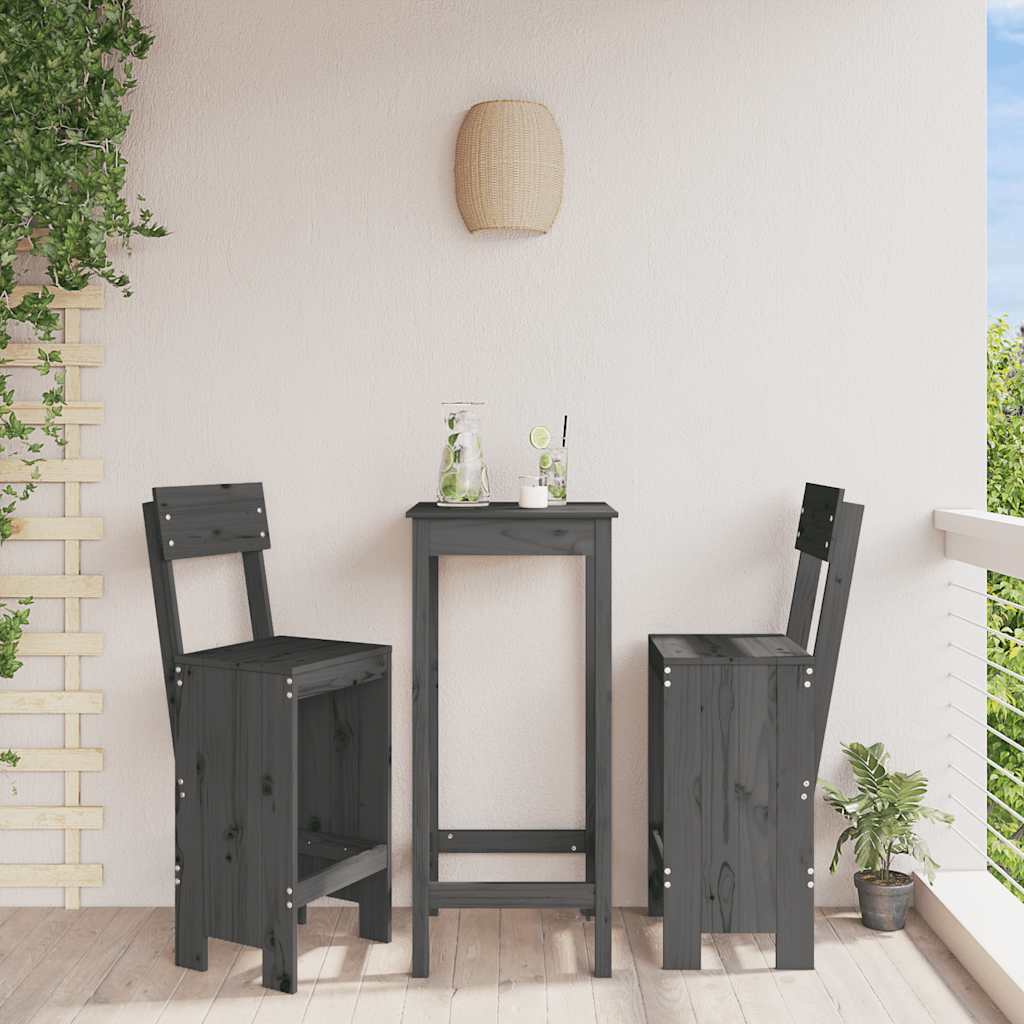 vidaXL Tabourets de bar 2 pcs Gris 40x48,5x115,5 cm Bois de pin massif