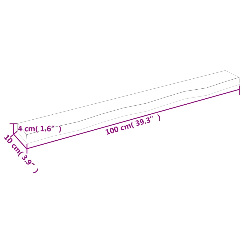 vidaXL Wandregal 100x10x4 cm Massivholz Eiche Unbehandelt