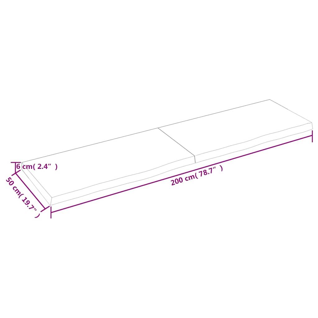 vidaXL Wandregal Dunkelbraun 200x50x(2-6)cm Massivholz Eiche Behandelt