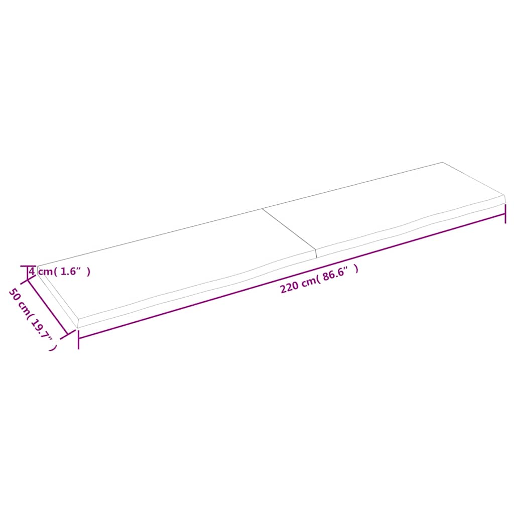 vidaXL Wandregal Dunkelbraun 220x50x(2-4)cm Massivholz Eiche Behandelt