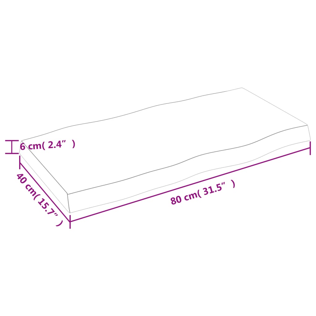 vidaXL Tischplatte 80x40x(2-6) cm Massivholz Unbehandelt Baumkante