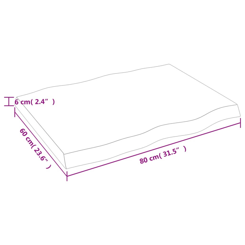 vidaXL Tischplatte 80x60x(2-6) cm Massivholz Unbehandelt Baumkante