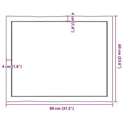 vidaXL Tischplatte 80x60x(2-6) cm Massivholz Unbehandelt Baumkante