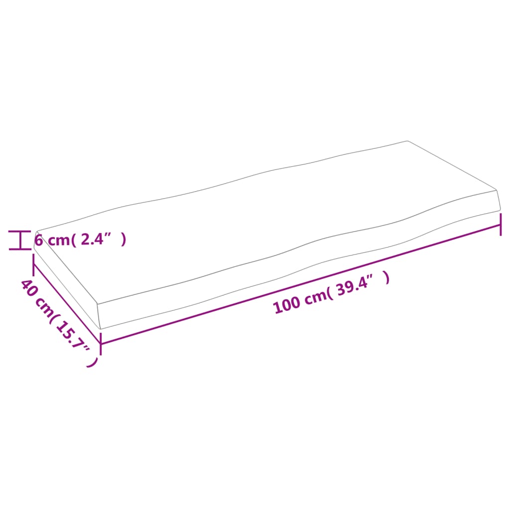 vidaXL Tischplatte 100x40x(2-6) cm Massivholz Unbehandelt Baumkante