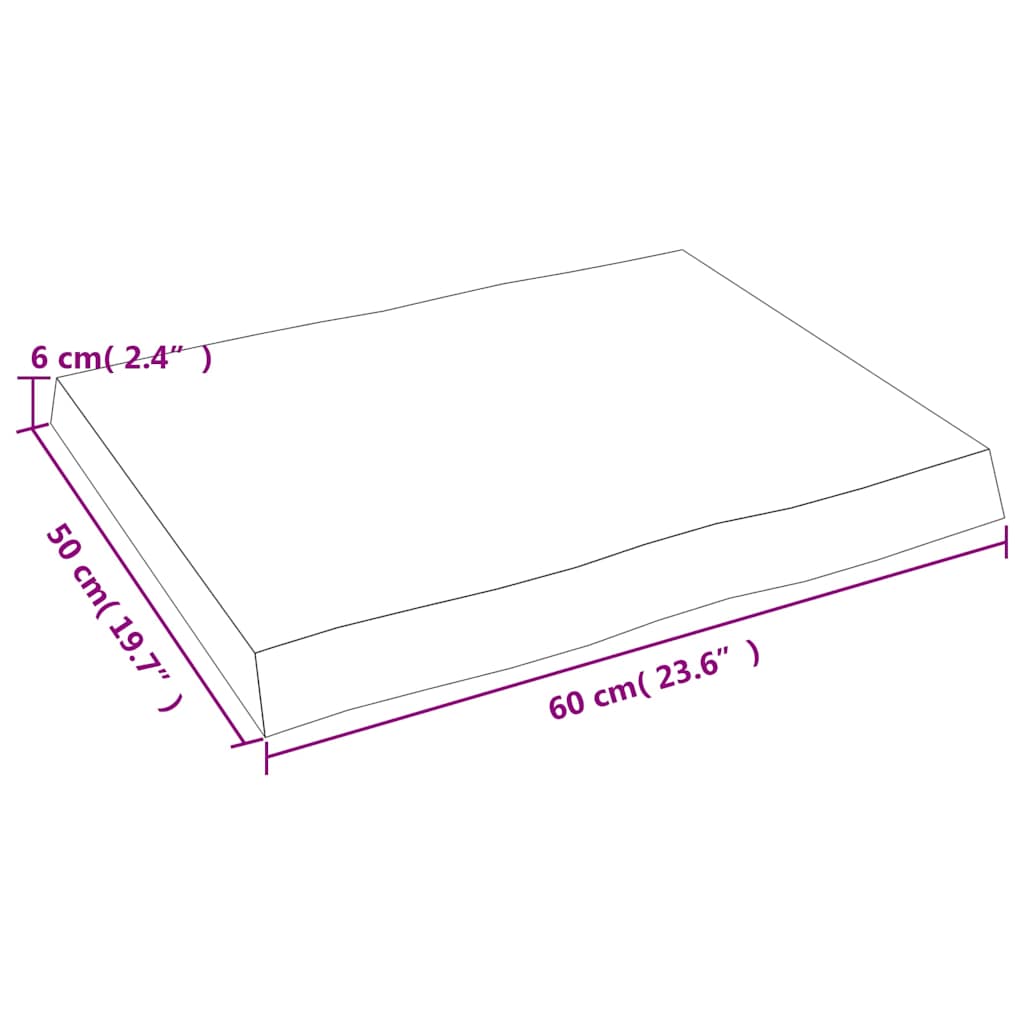 vidaXL Tischplatte 60x50x(2-6) cm Massivholz Behandelt Baumkante